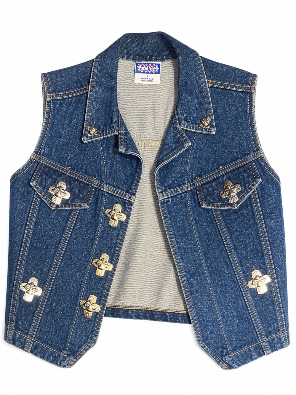 Vintage Watch L.A. Blue Denim Vest with Guardian Angel Cherub Embellishments